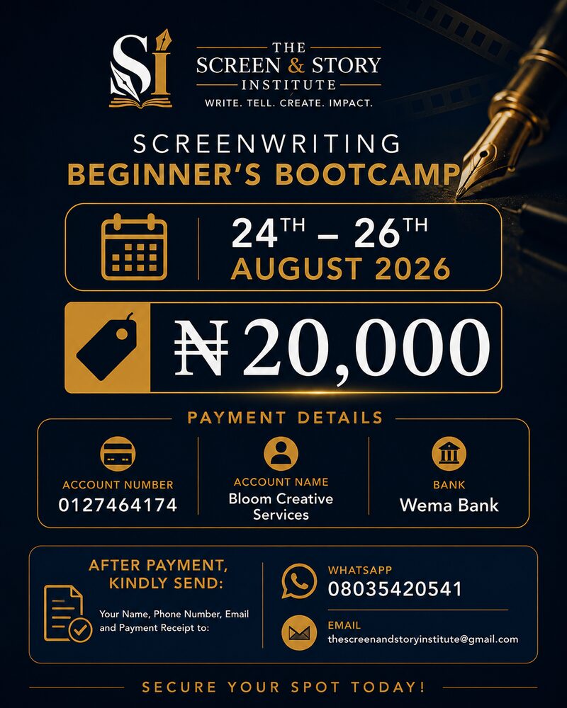 Payment details: Account Bloom Creative Services, Wema Bank, 0127464174